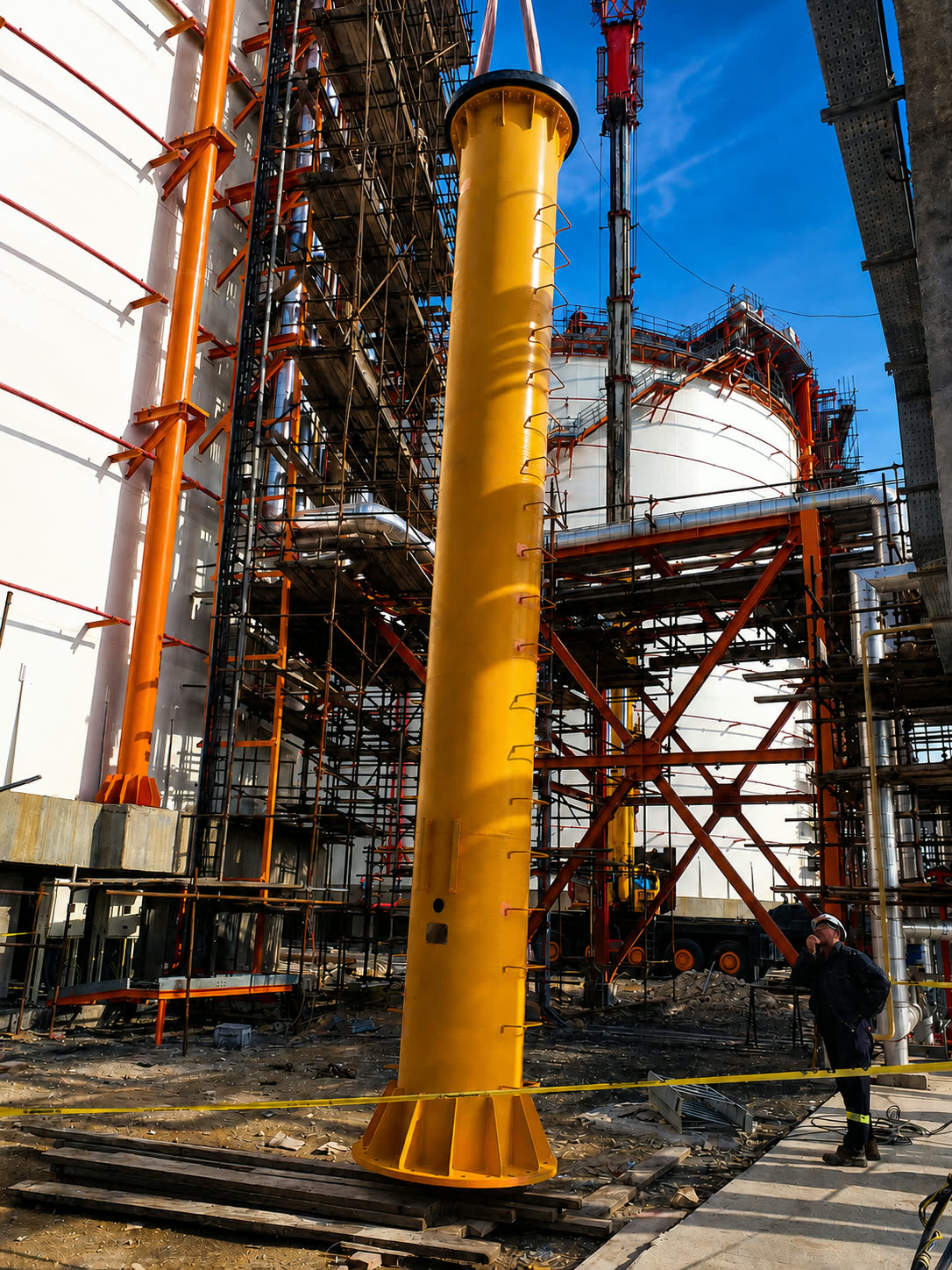 Industrial equipment installation at a process facility.